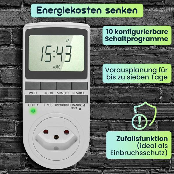Digitale Zeitschaltuhr mit Kindersicherung: weiss, 10 Programme – zuverlässige Zeitschaltung für die präzise Steuerung Ihrer Elektrogeräte