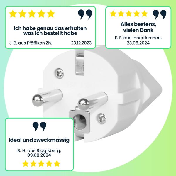 Praktischer Reise- und Übergangsstecker, Adapter Europa, Stecker Schweiz, 10 A / 230 V