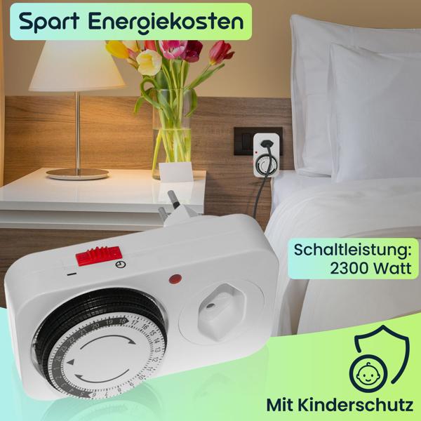 Mechanische Zeitschaltuhr mit Kinderschutz – Timer für die Steckdose mit 96 Schaltmöglichkeiten – Perfekt für Beleuchtung, Bewässerung & Aquarium