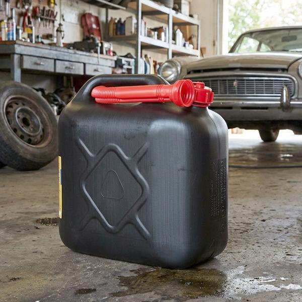 10 L petrol can – robust plastic fuel can with pouring spout – safe & fast emptying for petrol/diesel – reserve can with carrying handle