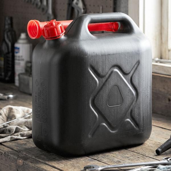 10 L petrol can – robust plastic fuel can with pouring spout – safe & fast emptying for petrol/diesel – reserve can with carrying handle
