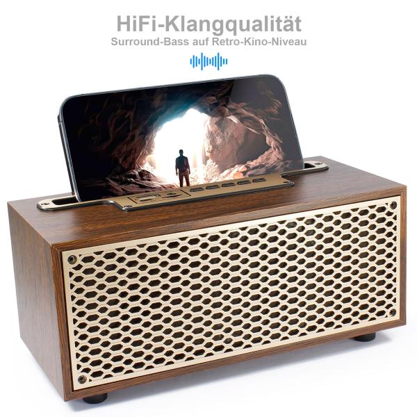 Zeitloses Vintage Bluetooth Radio & FM: Wireless Holzradio kompakt (20,9 x 9,5 x 9,8 cm) – der perfekte Mix aus Retro-Design und moderner Technologie