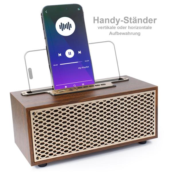Zeitloses Vintage Bluetooth Radio & FM: Wireless Holzradio kompakt (20,9 x 9,5 x 9,8 cm) – der perfekte Mix aus Retro-Design und moderner Technologie