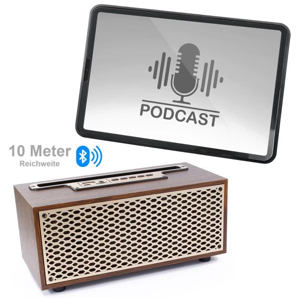 Zeitloses Vintage Bluetooth Radio & FM: Wireless Holzradio kompakt (20,9 x 9,5 x 9,8 cm) – der perfekte Mix aus Retro-Design und moderner Technologie