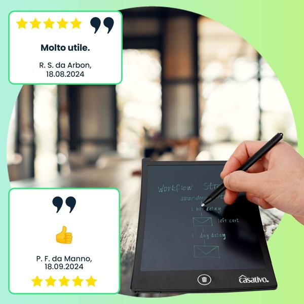 Moderna tavoletta da scrittura LCD (21,5 cm, nera) con stilo preciso: tavoletta da disegno elettronica per appunti, schizzi e scrittura creativa