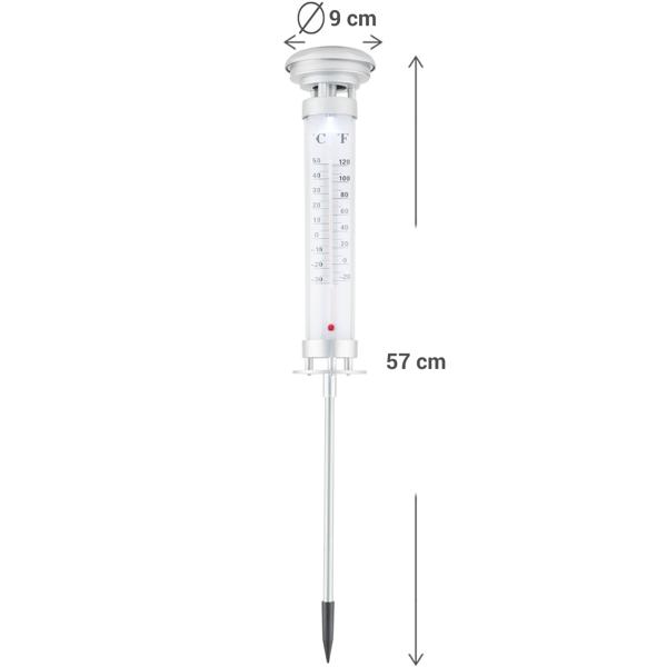 Solar-Gartenlampe mit Thermometer - LED Wegeleuchte für Aussen - Dämmerungssensor, 600 mAh Akku, Ø 9x57 cm - Garten, Camping, Balkon