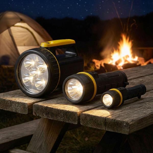 Practical LED flashlight set of 3 (1/3/5W), black/yellow - Versatile helpers for home, car & outdoor use