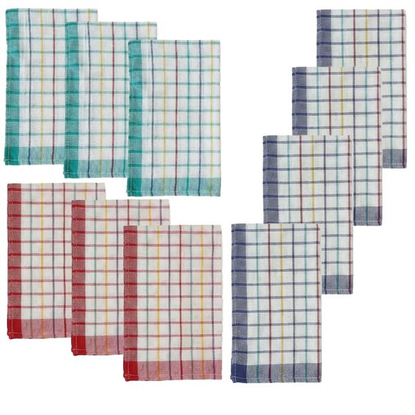 Lot 10 torchons cuisine coton - Motif carreaux rétro très absorbants - 50x70 cm, lavables 60°C - Idéal vaisselle & ménage