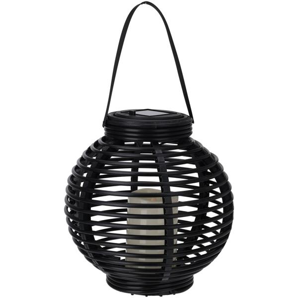 Solarlaterne Kugel - Ø21cm - LED Kerze Antik Look - Sicher für Innen & Aussen - Aufladbare NI-MH Batterie - Ideal für Garten, Camping, Events - Schwarz