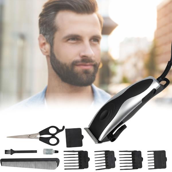 Hair and beard trimmer 10-piece set – for fashionable short hairstyles & well-groomed beards – 4 attachments (3, 6, 9, 12 mm), quiet motor, comb & oil