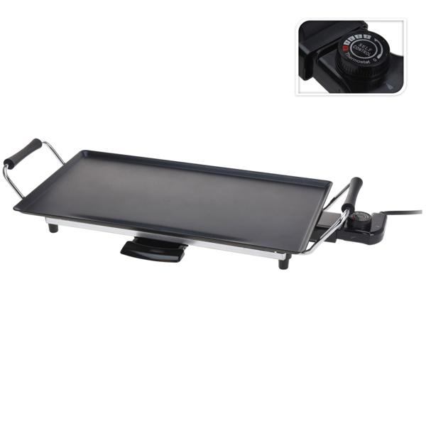 Gril de table Teppanyaki Électrique 2000W - 4 personnes - Plaque antiadhésive 47x26,5cm - Bac à graisse - Poignées Cool-Touch - Cuisson saine