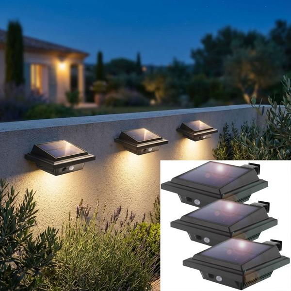 Solar outdoor lights set of 3 (black): Motion detector, 158 lumen, IP65 - waterproof, for garden, terrace, house entrance