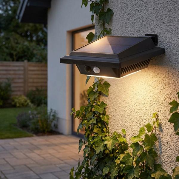 Solar outdoor lights set of 3 (black): Motion detector, 158 lumen, IP65 - waterproof, for garden, terrace, house entrance