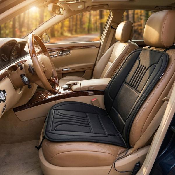 Cuscino riscaldabile per sedile auto, set da 2 – sedile riscaldato per comfort e calore in auto – 2 livelli di calore (35W/45W), 98 x 49 cm, collegamento all’accendisigari 12V