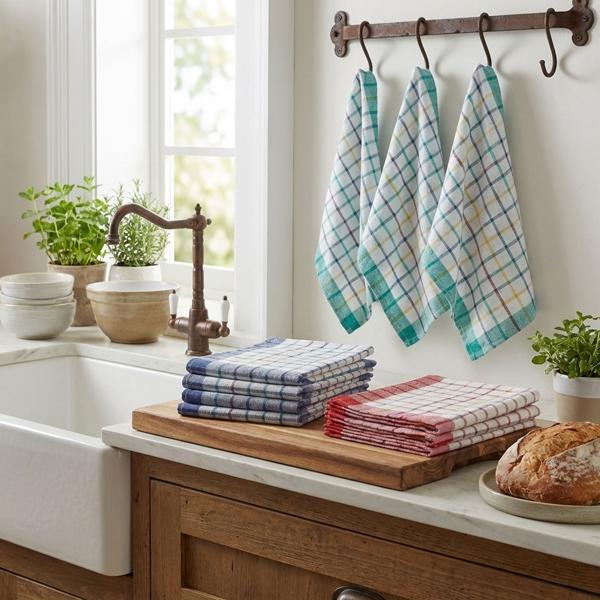 Set of 20 tea towels made of 100% cotton – absorbent & durable for the kitchen – 50 x 70 cm, washable at 60°C – lint-free & hygienic with check pattern