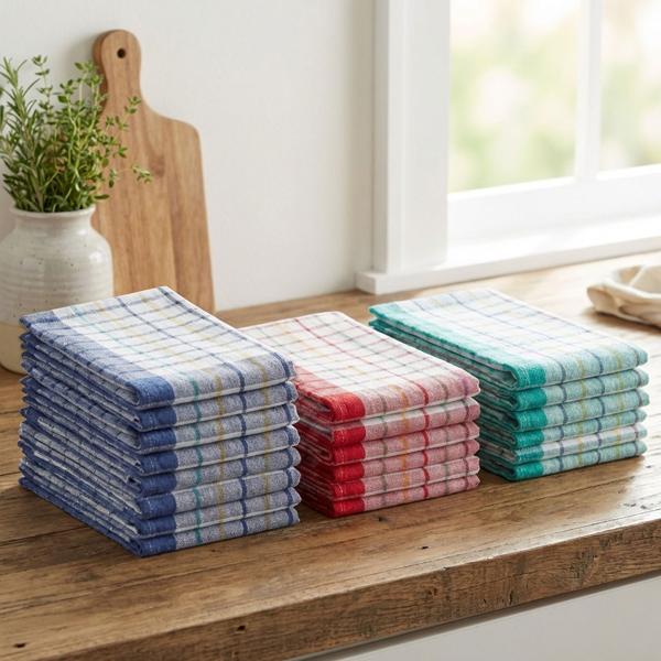Set of 20 tea towels made of 100% cotton – absorbent & durable for the kitchen – 50 x 70 cm, washable at 60°C – lint-free & hygienic with check pattern