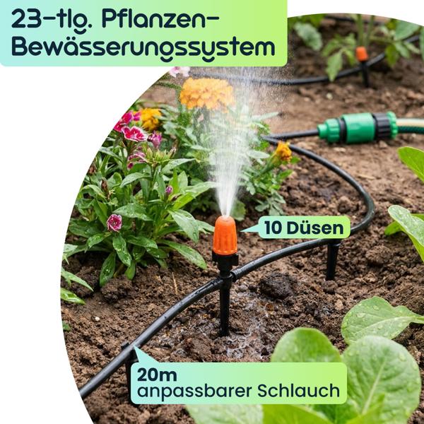 Pflanzen-Bewässerungssystem, 46-tlg., mit Schlauch 2x 20m, individuell anpassbar, zu Beet-, Hecken- und Rasenbewässerung, Komplett Set 
