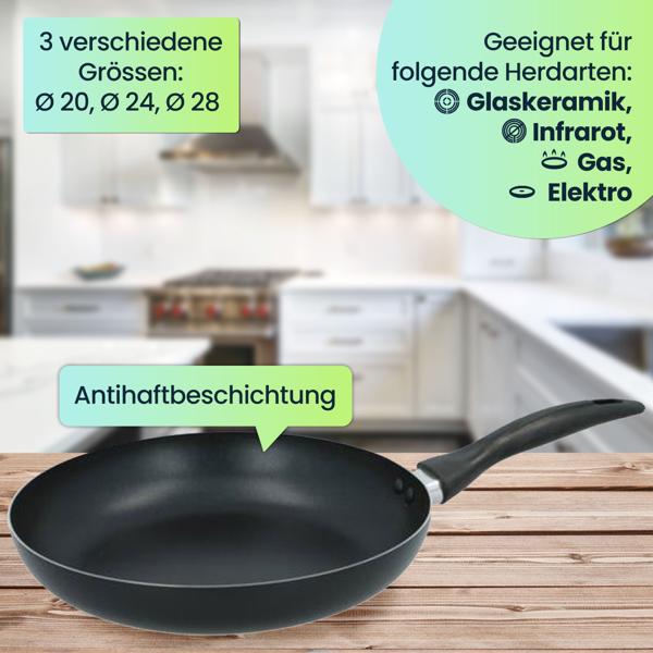 Bratpfannen 3er-Set – Antihaftbeschichtet & PFOA-frei – Aluminium, Ø 20/24/28 cm – für Gas, Elektro, Infrarot, Glaskeramik – Modernes Design