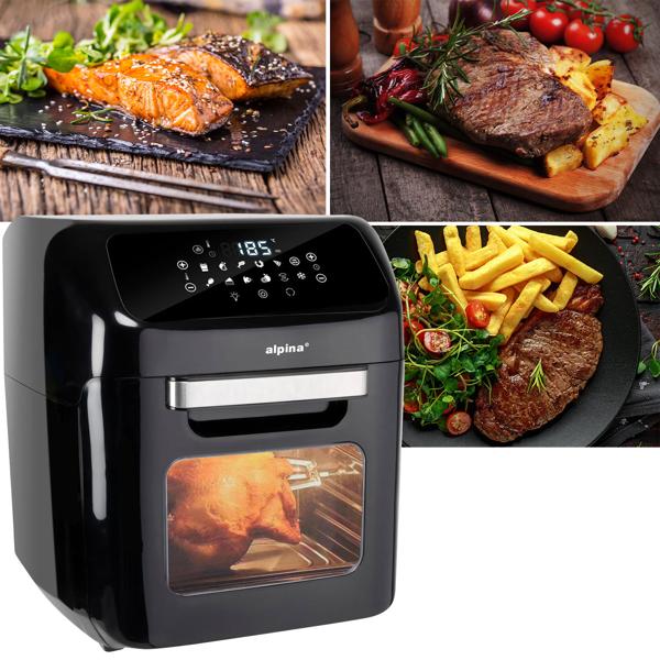 3 in 1 Air Fryer XXL, oven, grill, deep fryer, 12 liters, 1800 watts, with rotating spits, 2 baking grids, touch display