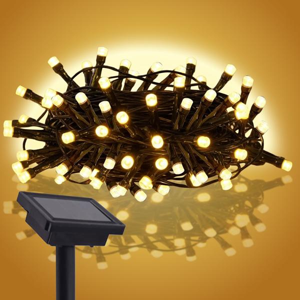 Zauberhafte Solar LED-Lichterkette für Aussen: 50 warmweisse LEDs auf 150cm Länge, IP44 – schafft Atmosphäre im Garten, Terrasse, Balkon 