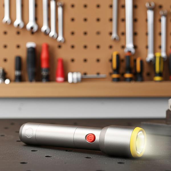 LED Taschenlampe 500 Lumen: Aluminium, USB wiederaufladbar, 3 Modi, grau/gelb. Shell Qualität, 250m Reichweite – Stark, Zuverlässig & Kompakt