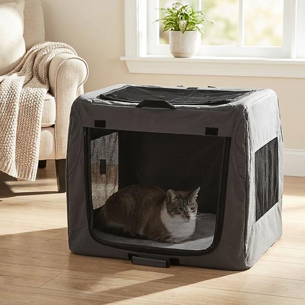 Robust foldable transport box for animals up to 20 kg - black, space-saving & stable - safe transport solution for dogs, cats, rabbits & more