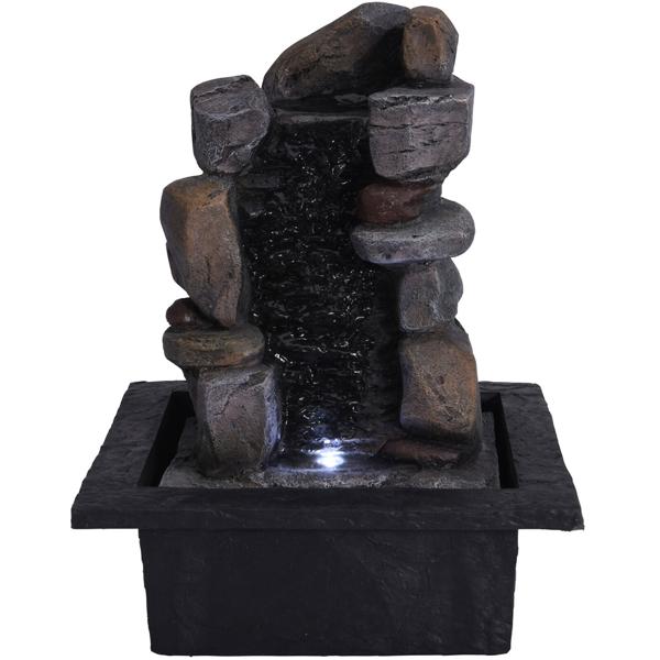 Zimmerbrunnen mit vier Stein Kaskaden und LED Beleuchtung, 21,8 x 18,8 x 17,5 cm