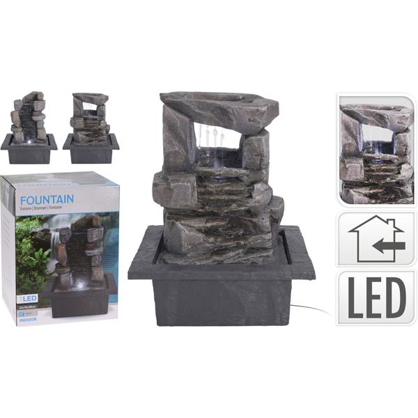 Zimmerbrunnen mit vier Stein Kaskaden und LED Beleuchtung, 21,8 x 18,8 x 17,5 cm