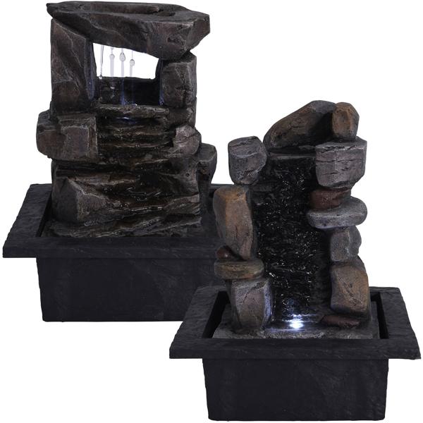Zimmerbrunnen mit vier Stein Kaskaden und LED Beleuchtung, 21,8 x 18,8 x 17,5 cm