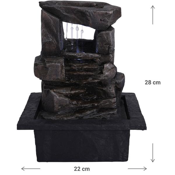 Zimmerbrunnen mit vier Stein Kaskaden und LED Beleuchtung, 21,8 x 18,8 x 17,5 cm