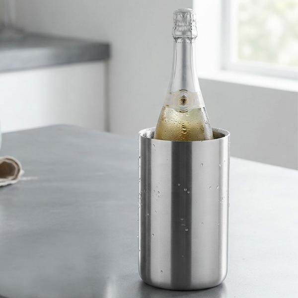 Rafraîchisseur à vin en acier inox Ø 12 cm – design élégant et intemporel, double paroi pour vin frais, rafraîchisseur de bouteille stylé