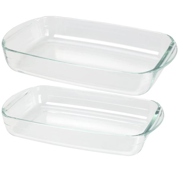 lot de 2 plats à four en verre, rectangulaires, 2600 ml & 3600 ml