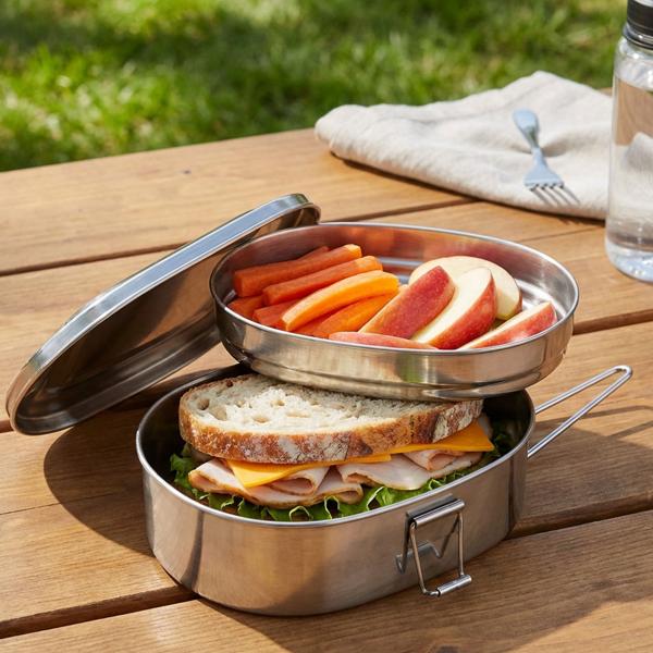 Edelstahl Brotbox, 1,2 L - Hygienisch, Robust & Geruchsneutral - Lunchbox ideal für Schule, Arbeit, Picknick - Inkl. Deckel, Haltegriff - 18x14x7.5cm