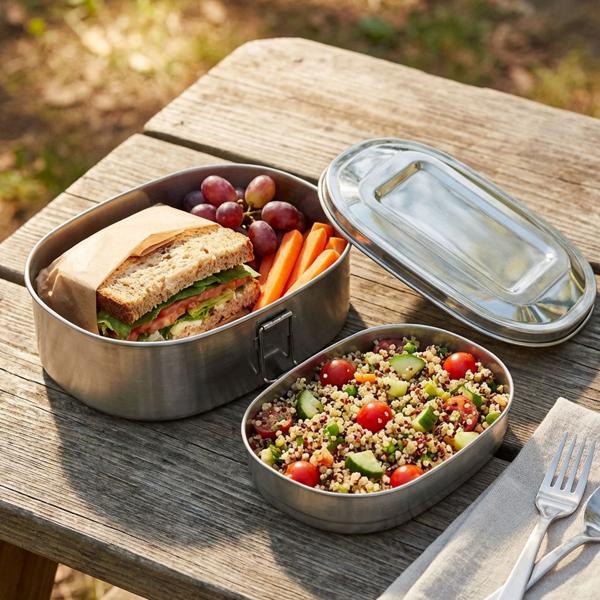 Edelstahl Brotbox, 1,2 L - Hygienisch, Robust & Geruchsneutral - Lunchbox ideal für Schule, Arbeit, Picknick - Inkl. Deckel, Haltegriff - 18x14x7.5cm