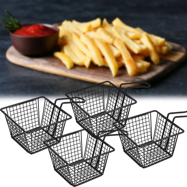 set of 8 French fries serving baskets, black