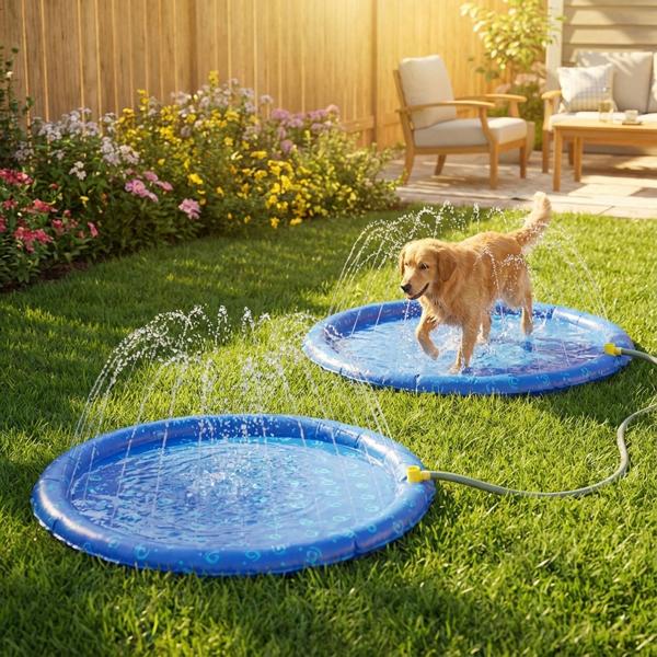 set of 2 water mats for dogs, spray mat, Ø 90 cm