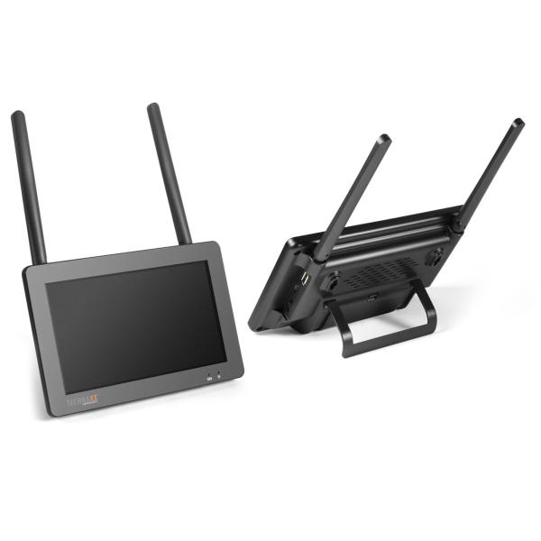 Système de caméra sans fil pour l‘extérieur, écran 7“, WLAN 2,4 GHz, caméra Full HD, transmission en direct par smartphone, vision nocturne, IP56