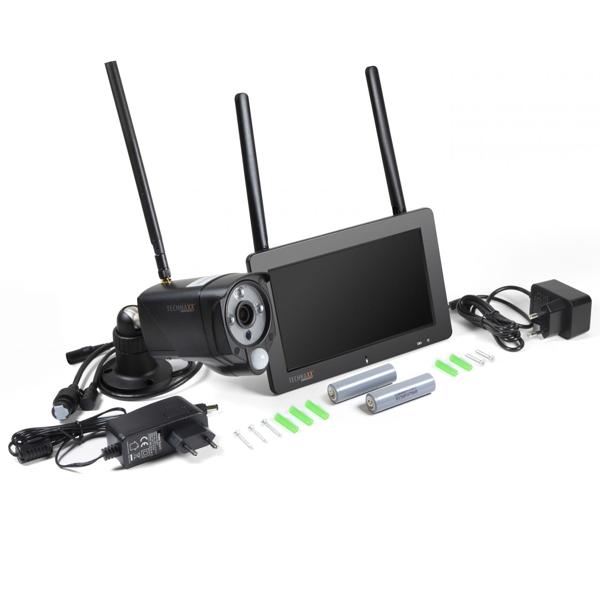 Full HD wireless surveillance camera set: 4 weatherproof IP cameras, 7“ touchscreen & app live view. Reliable surveillance for your home