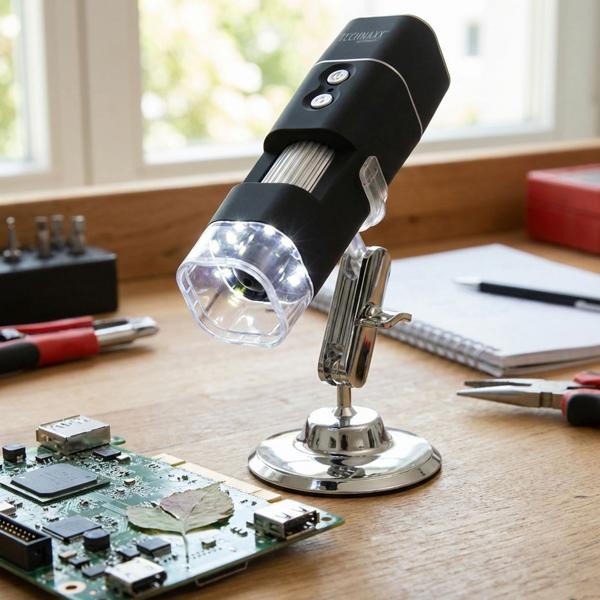 Microscopio Full HD senza fili con Wi‑Fi, ingrandimento 1000x, batteria, supporto – foto/video – scopri i dettagli con prestazioni ottimali