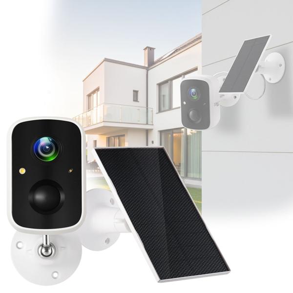 Telecamera di sorveglianza WiFi solare autosufficiente: Full HD, visione notturna, IP65, rilevatore di movimento, app Security Premium per accesso in tutto il mondo e audio a 2 vie