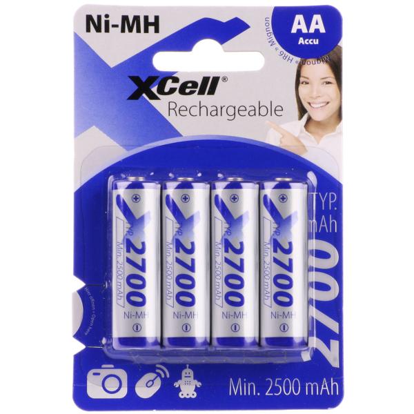 set of 4 AA rechargeable Ni-MH 1.2V 2700mAh batteries - rechargeable & long-lasting - environmentally friendly AA batteries for remote controls, toys, cameras & more