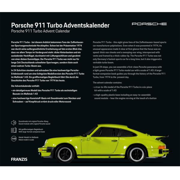Advent calendar, model car Porsche 911 Turbo, scale 1:43, with sound module