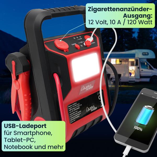 5-in-1 Starthilfe Booster mit Powerbank & Luftkompressor (600A/17bar) – Akku-Starthilfe mit 9000mAh, LED-Lampe, 12V-Ausgang