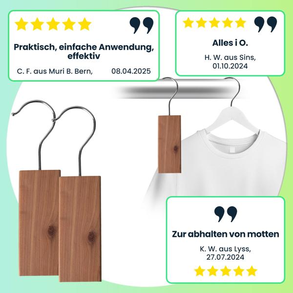 Zedernholz-Mottenschutz (2er-Set) – Natürliche Zedernholz-Blöcke zum Aufhängen, effektiver Mottenschutz für Kleiderschrank & Vorratsschrank
