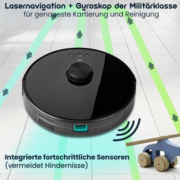 SmartLife Saugroboter mit Wischfunktion, schwarz, präzise Lasernavigation, App-Steuerung, leistungsstark, leise, ideal für Hartböden & Teppiche