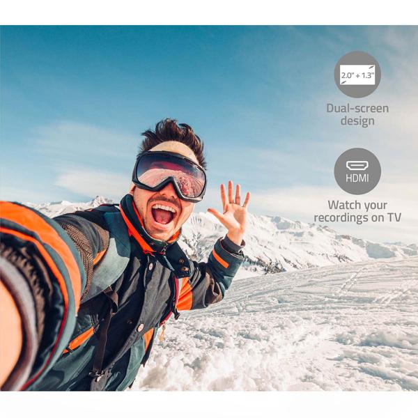 4K Dual-Screen Action Cam: Ultra HD, 30fps, 16MP, Wi-Fi, 30m waterproof & app control. Razor-sharp footage for every adventure