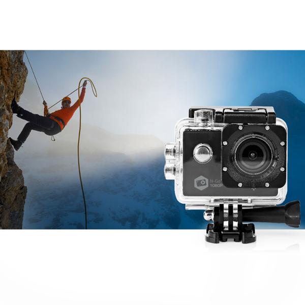 Full HD action cam (1080p, 12MP) with Wi-Fi & app: waterproof up to 30m, black - for outdoor sports, diving and unforgettable moments