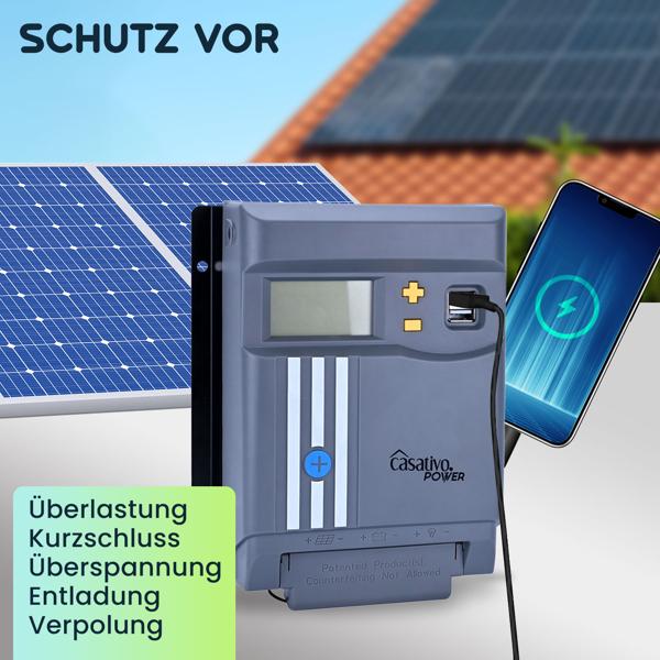 MPPT Solar-Laderegler f. 12V & 24V Batterien, 30A, LCD-Display, 2 USB-Ports, Überspannungsschutz, Solar Ladegerät Controller Solarmodule/Solar Panels