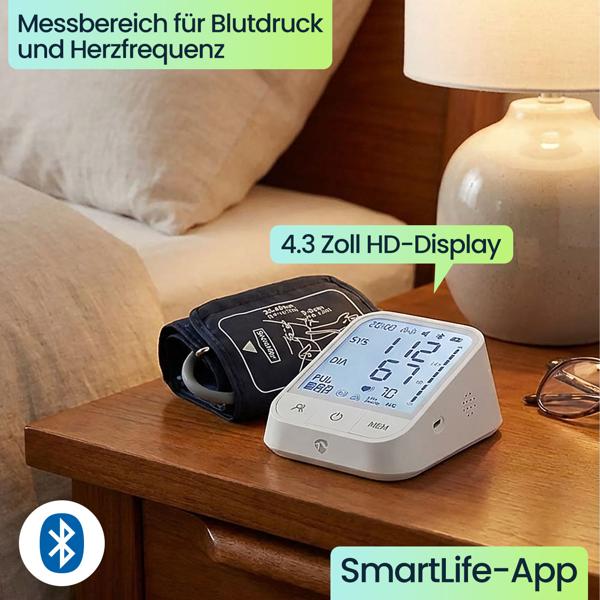 Intelligentes Blutdruckmessgerät (Oberarm) mit Bluetooth – HD-Display, App-Anbindung & Wrap-Manschette für präzise Messwerte