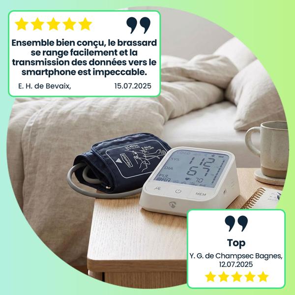 Tensiomètre à bras intelligent Bluetooth SmartLife - Grand écran LCD HD 4.3" - Brassard 22-42cm - Mesures précises - Compatible Android/iOS